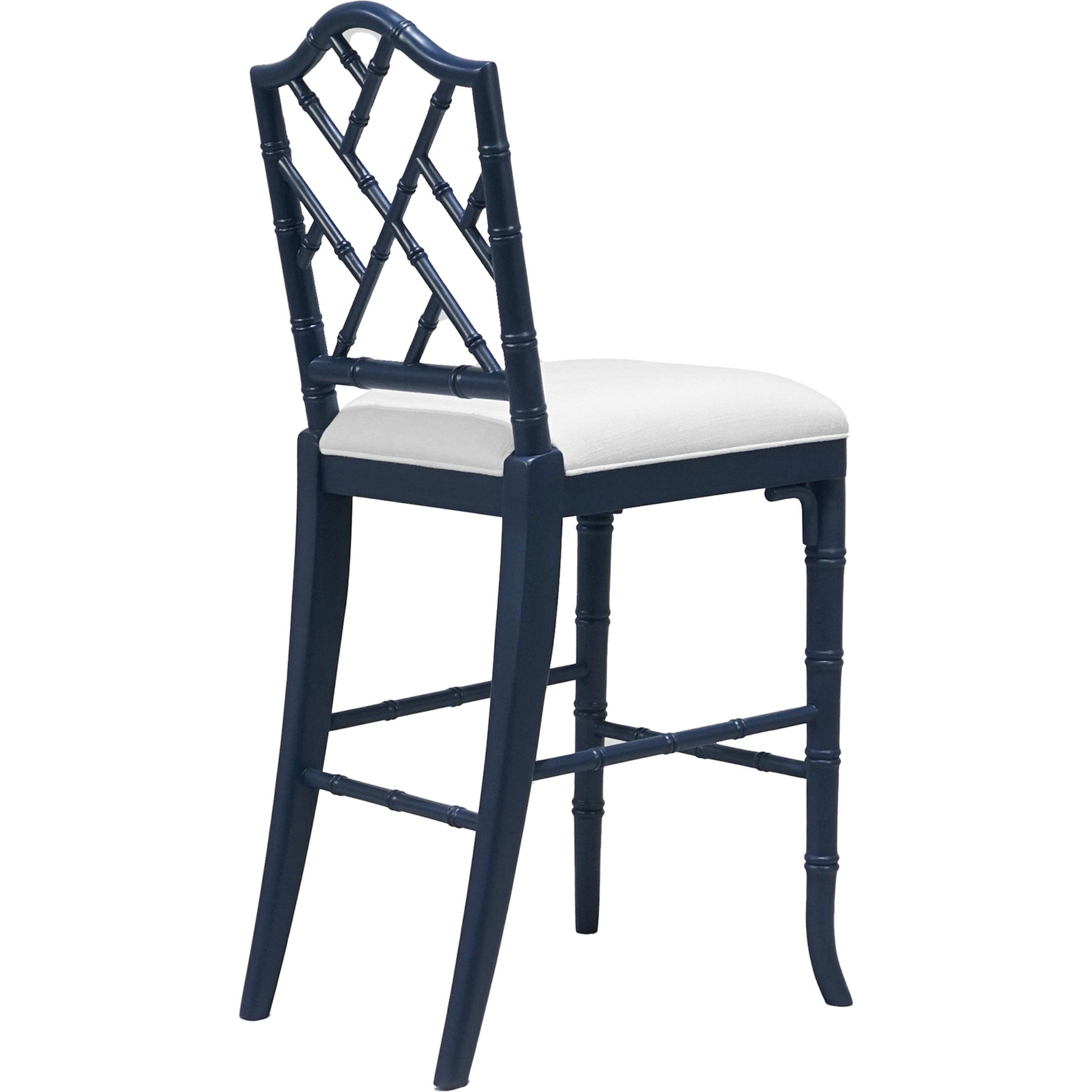 Annette Counter Stool by Worlds Away in matte white. Made from hardwood solids, plywood, foam, dacron, fabric in a coastal style.