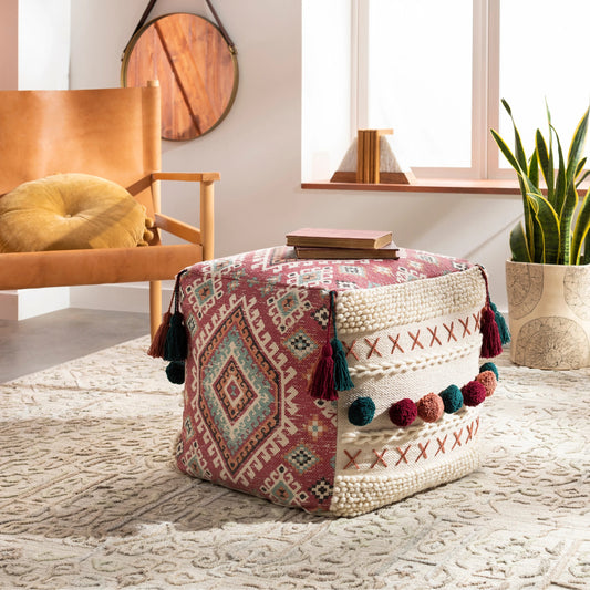 Zana - 31884 by Surya in light beige, red. Made from 75% cotton, 25% wool, 100% polybeads, 100% cotton in a eclectic & global style.