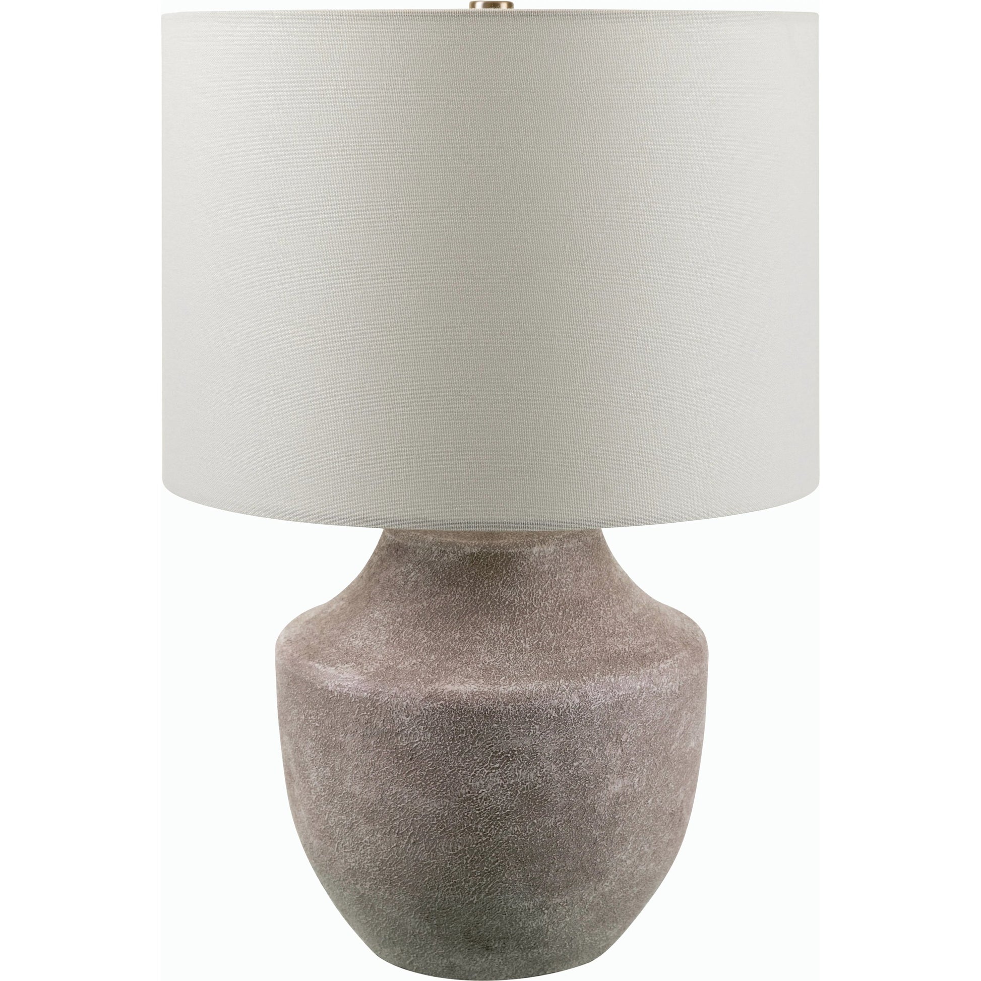 Antoine Accent Table Lamp by Livabliss in body: light gray, shade: beige, finial: metallic - brass, harp: metallic - brass, cord: translucent and coloredplated. Made from resin, linen, polyester, iron in a modern style.