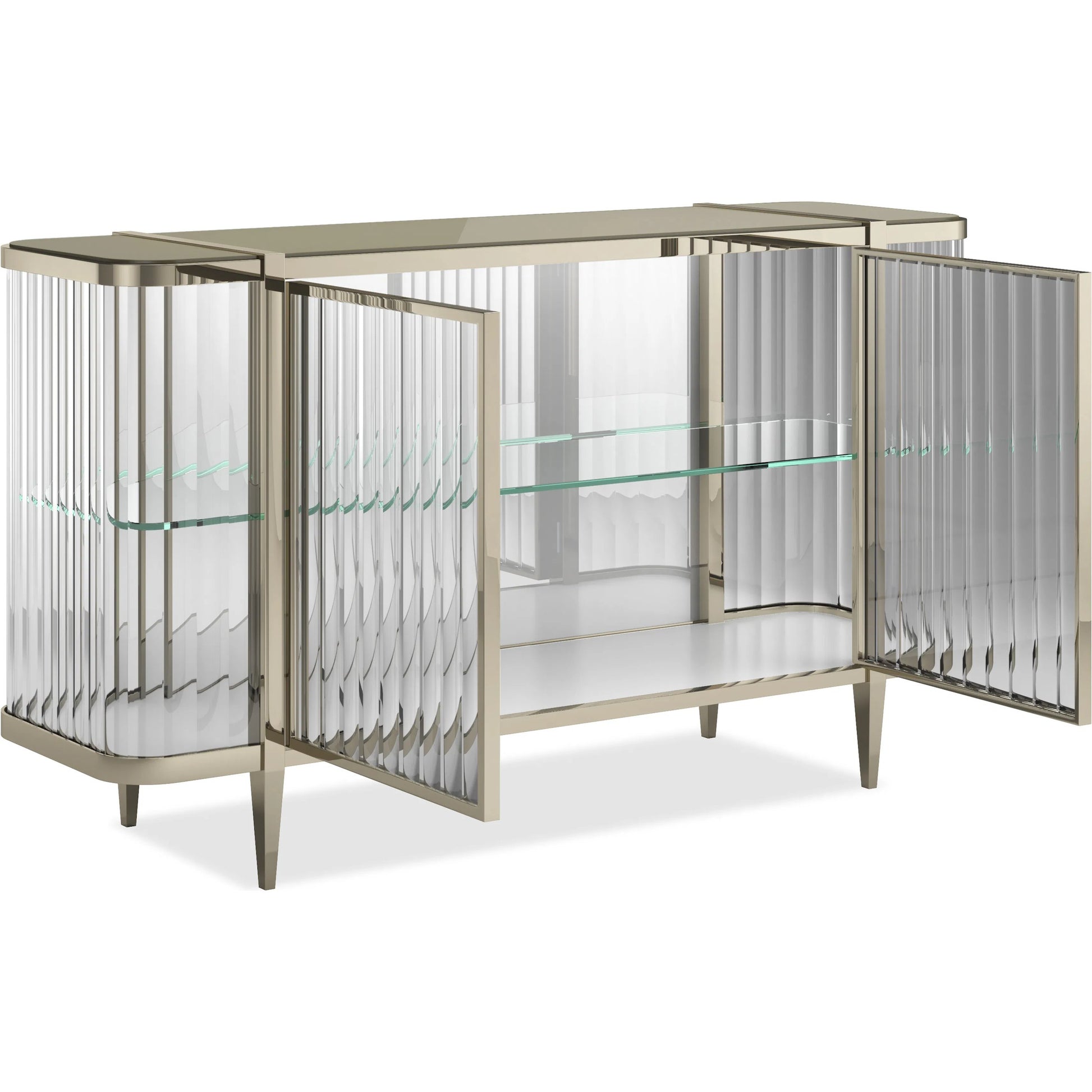 Stop and Stare Console by Caracole. Made from metal, glass, acrylic in a modern style.