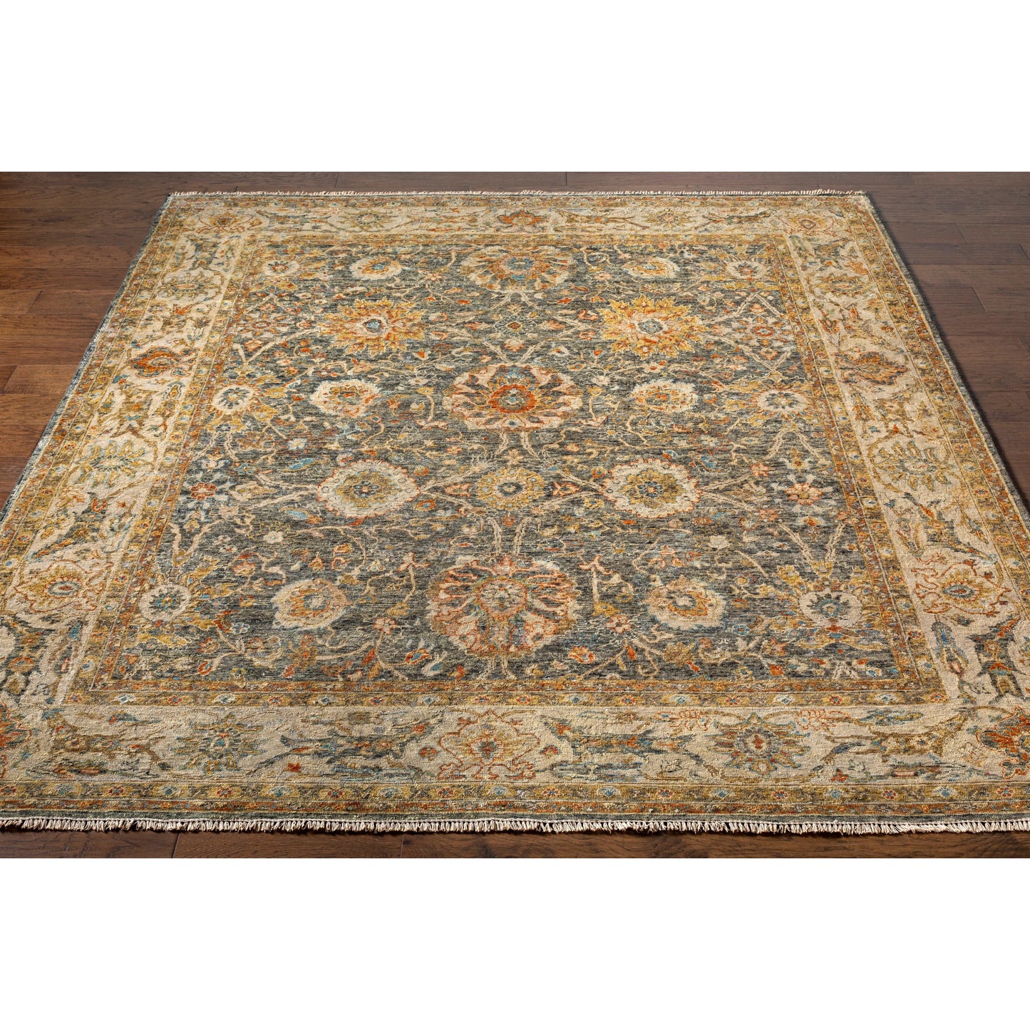 003 SI-1876429,SI-1876433 | Closeup | Anatolia Rug - 27234 by Surya in medium green, rust, olive, beige. Made from 100% wool in a unique style.