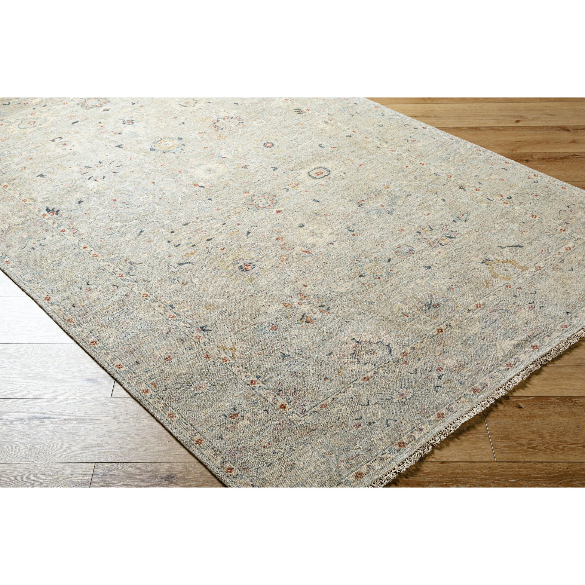 Anatolia Rug - 29819 by Surya in dark blue, ice blue, rust, taupe, charcoal, light sage. Made from 100% wool in a unique style.