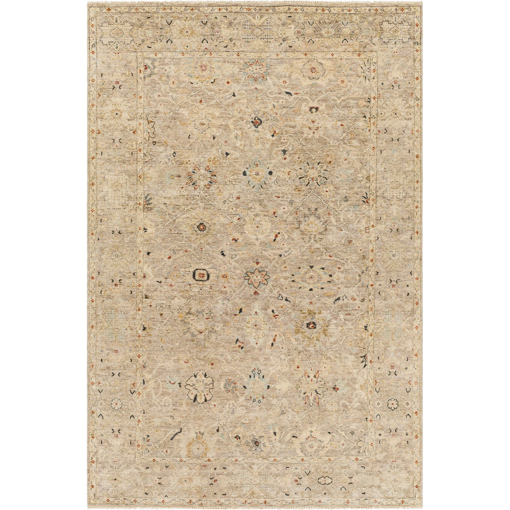 Anatolia Rug - 29819 by Surya in dark blue, ice blue, rust, taupe, charcoal, light sage. Made from 100% wool in a unique style.