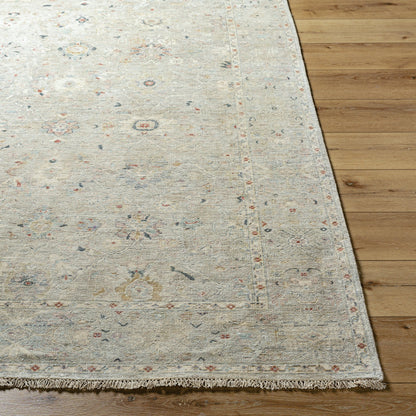 Anatolia Rug - 29819 by Surya in dark blue, ice blue, rust, taupe, charcoal, light sage. Made from 100% wool in a unique style.