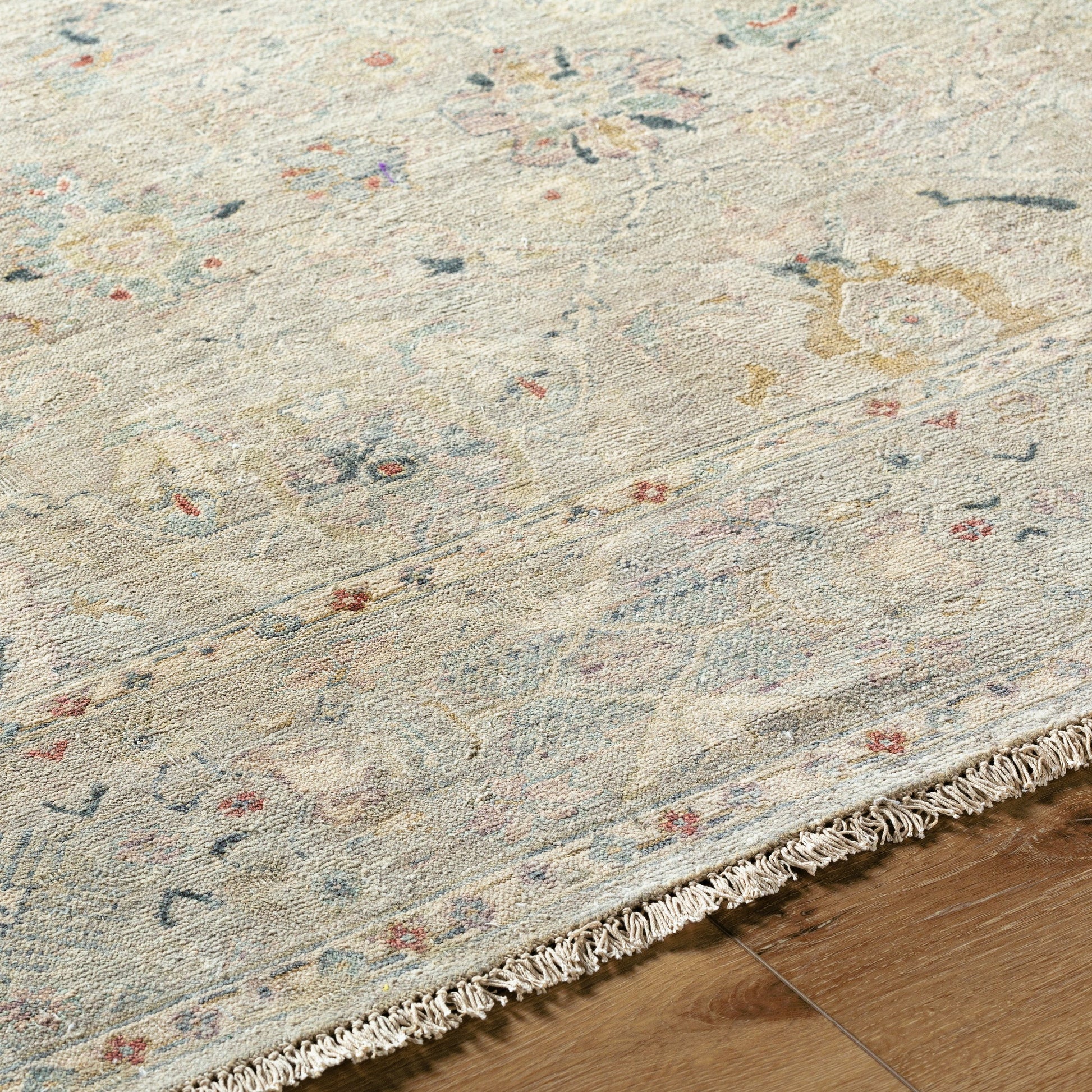 Anatolia Rug - 29819 by Surya in dark blue, ice blue, rust, taupe, charcoal, light sage. Made from 100% wool in a unique style.