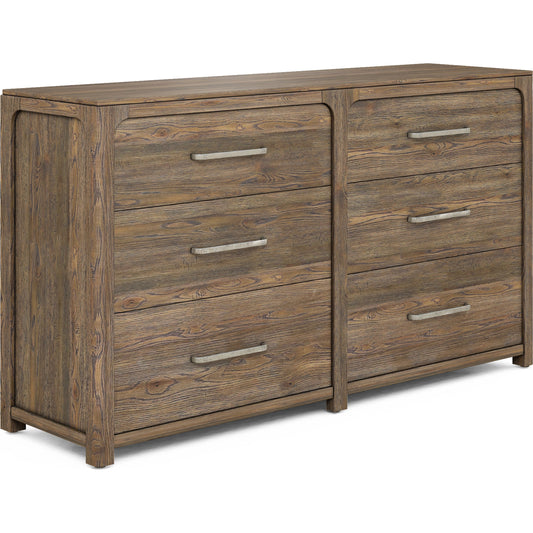 Stockyard Dresser by A.R.T. Furniture in smoked. Made from ash and poplar solids, knotty white oak veneers, metal in a modern style.