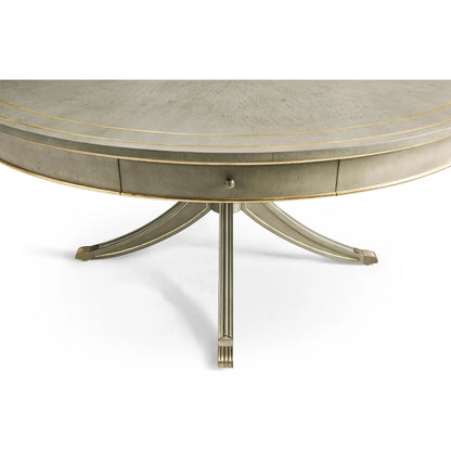 Timeless Solar Spider Leg Pedestal Dining Table by Jonathan Charles in sun bleached cherry. Made from cherry, brass in a modern style.
