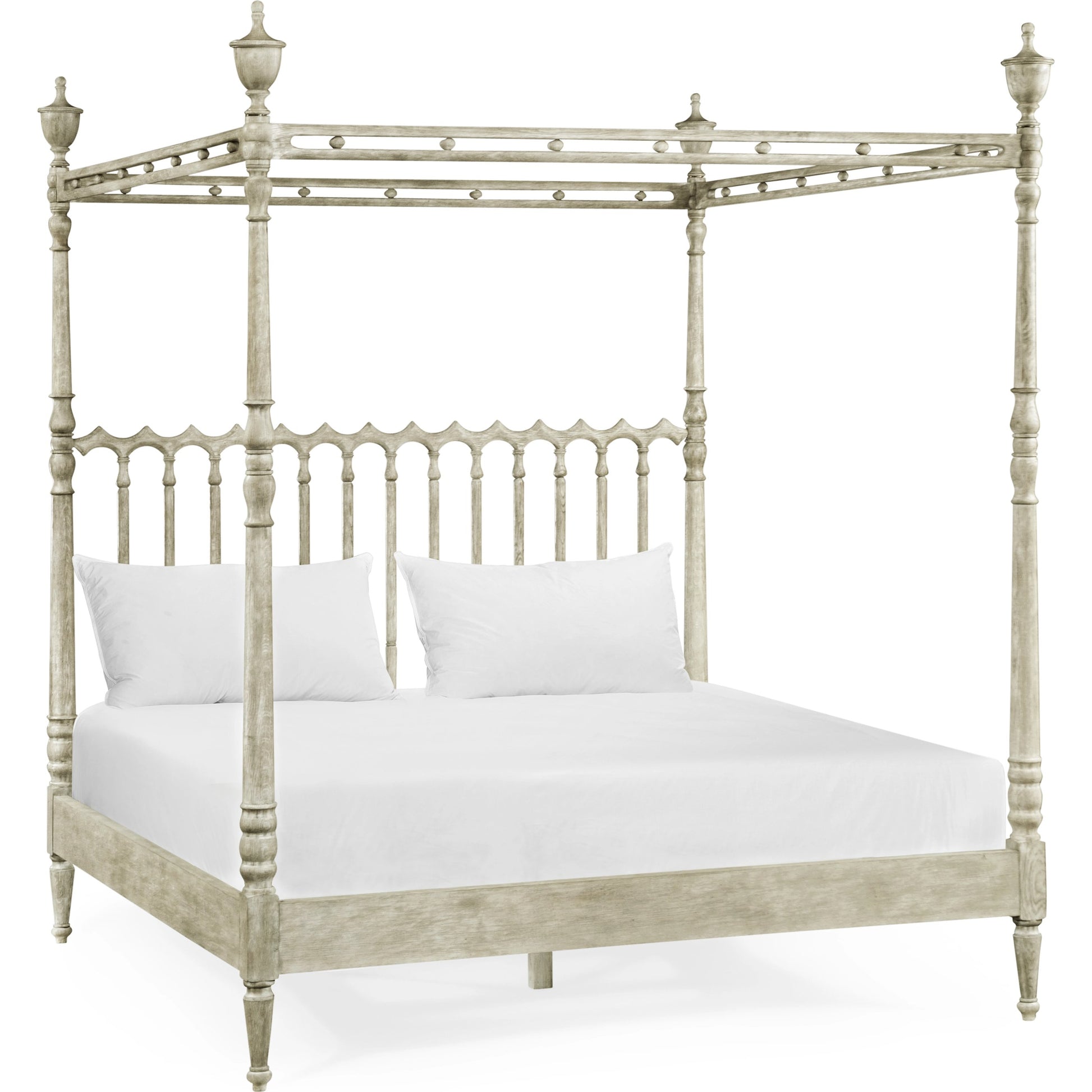 William Yeoward Morris King Bed by Jonathan Charles in grey and greyed oak. Made from oak in a cottage & farmhouse style.