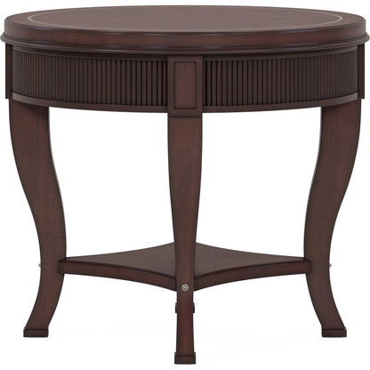 Revival Round End Table by A.R.T. Furniture in brown and napa mahogany. Made from rubberwood solids, quarter mahogany veneer, resin in a traditional style.