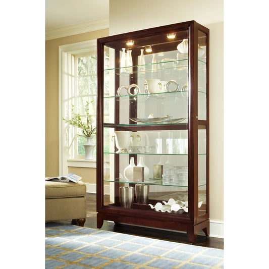 Two Way Door Curio Chocolate Cherry by Pulaski Furniture in chocolate cherry. Made from poplar wood cherry wood veneers in a traditional style.