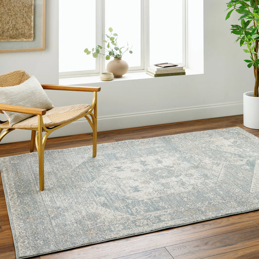 Alpharetta Rug - 494423 by Livabliss in light beige, cream, medium gray, blue, charcoal, amber. Made from polypropylene in a unique style.