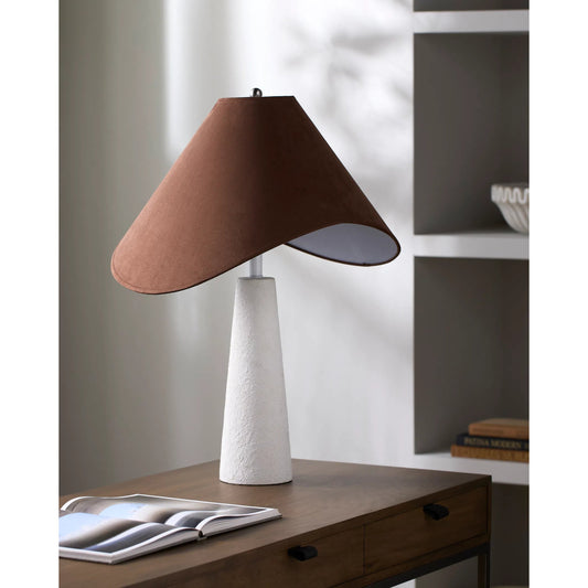 Apuila Accent Table Lamp by Surya in body: white; shade (outside): tan; shade (inside): white; cord: white and hand painted. Made from concrete, polyester in a unique style.
