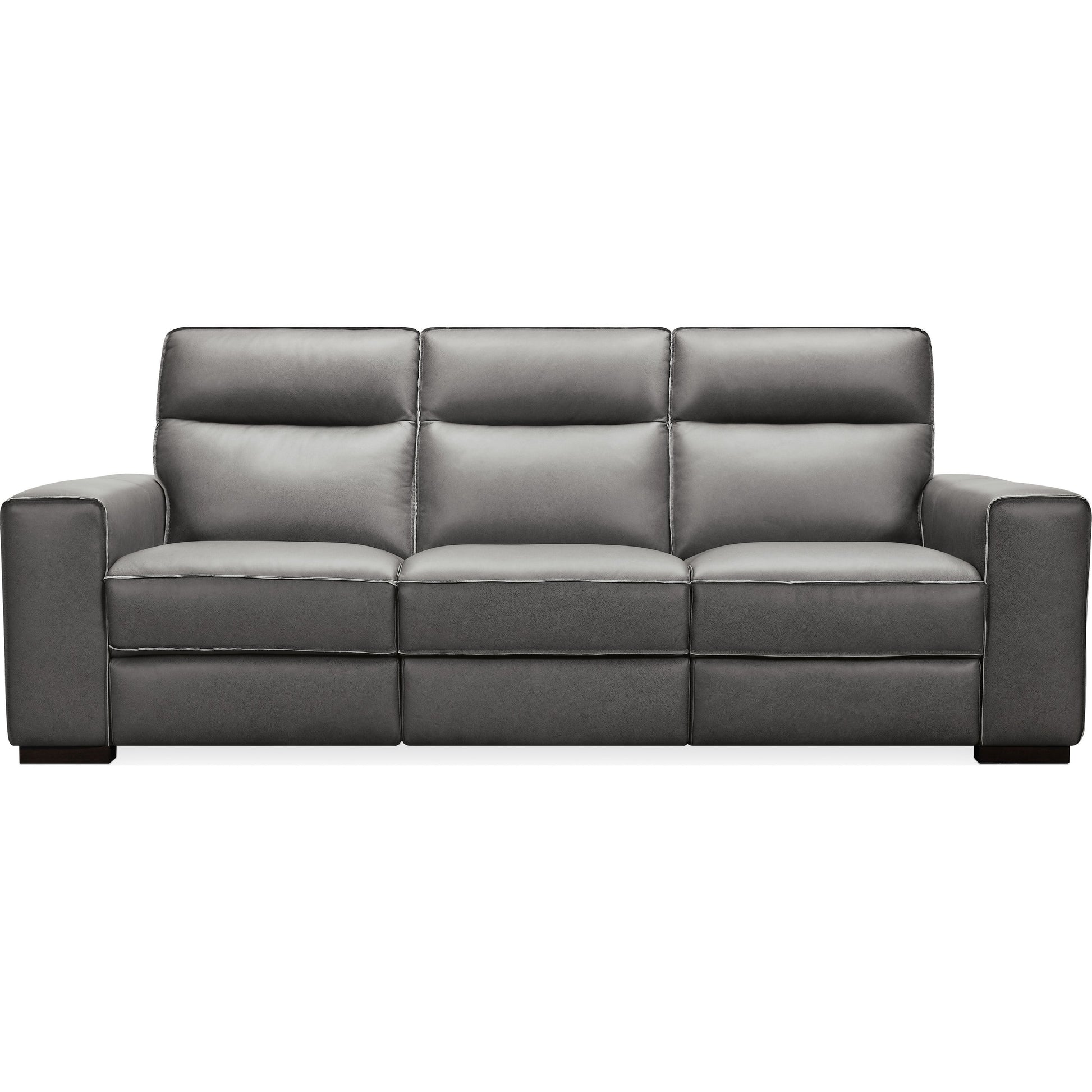 Braeburn Power Sofa with Power Headrest by Hooker Furniture in rangers gravel. Made from leather in a traditional style.