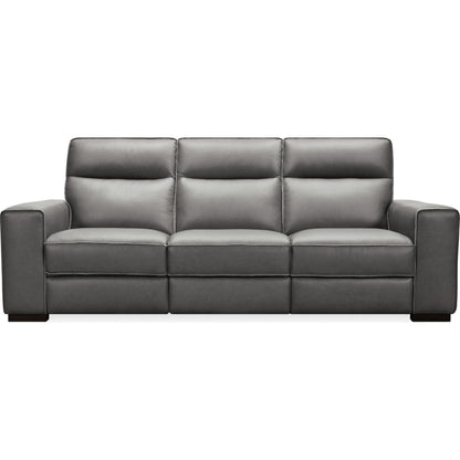 Braeburn Power Sofa with Power Headrest by Hooker Furniture in rangers gravel. Made from leather in a traditional style.