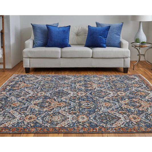 Kaia Transitional & Botanical Rug - 39HRF by Feizy in blue, orange, ivory. Made from unique in a unique style.