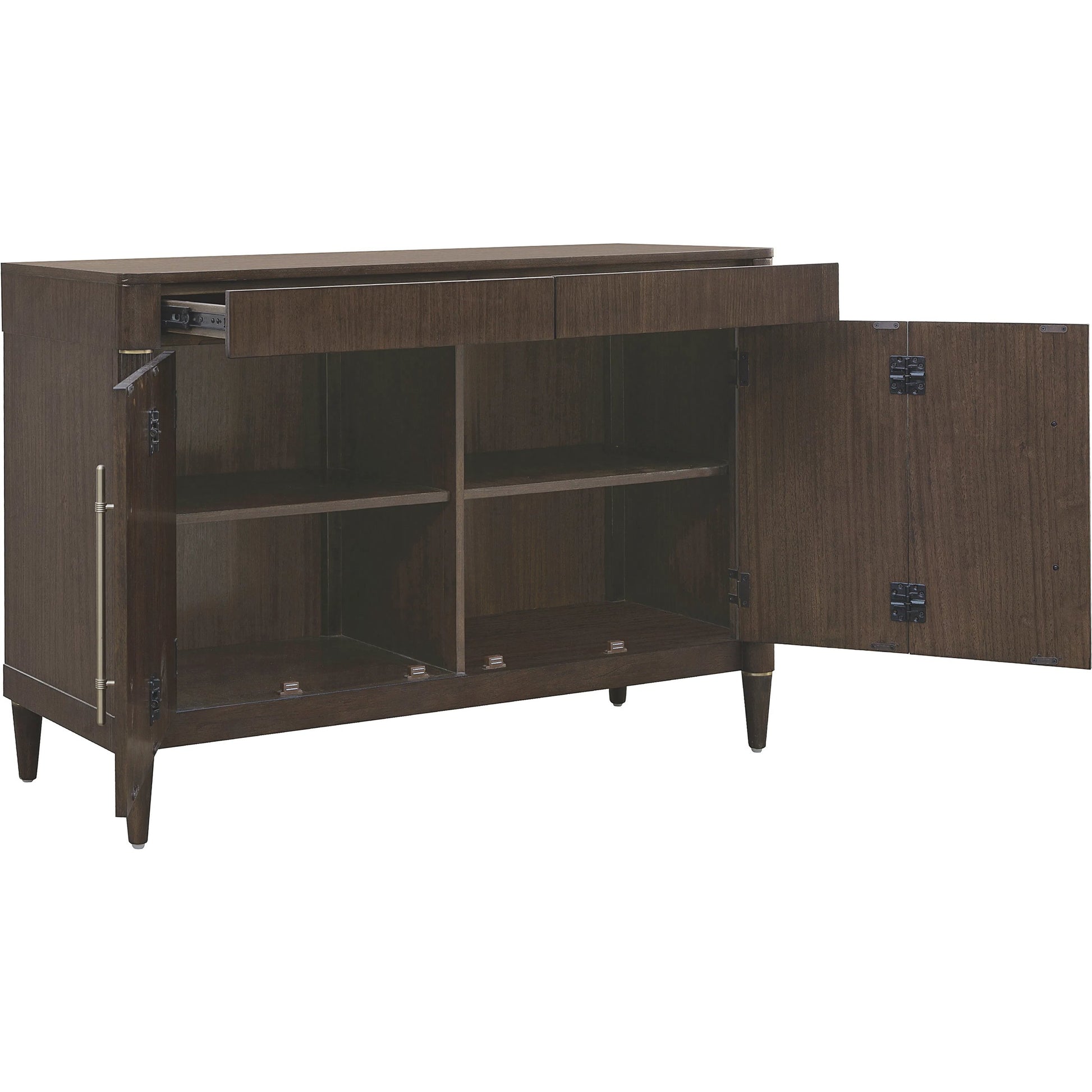 Asher Park 2 Door Server with Storage Drawer by Pulaski Furniture in piano brown. Made from eucalyptus veneers in a unique style.