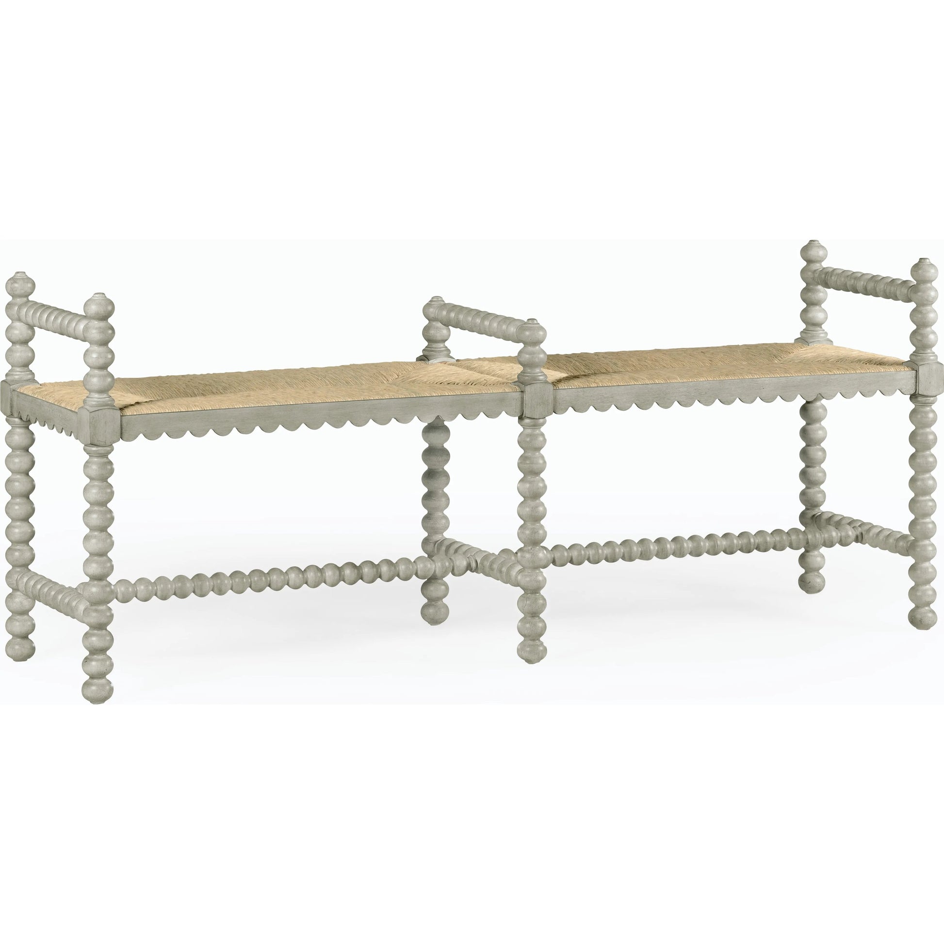 William Yeoward Bellingham Double Bench by Jonathan Charles in grey and country gray. Made from acacia in a cottage & farmhouse style.