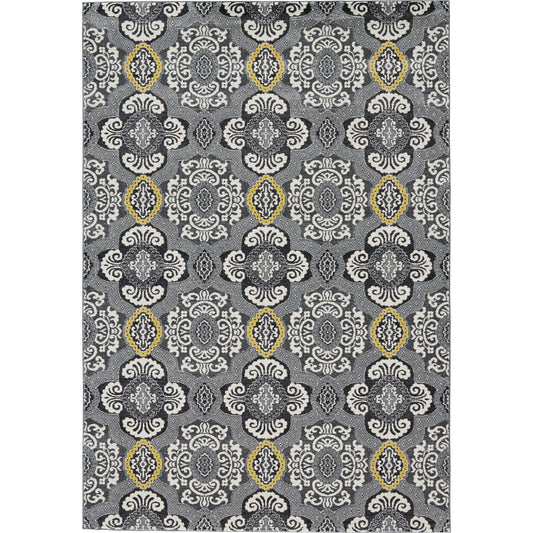 Brixton Damask Rug - 3610F by Feizy in ivory, gray, yellow. Made from polypropylene, polyester in a unique style.