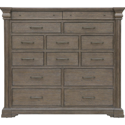 Madison Ridge 14 Drawer Master Chest by Pulaski Furniture in natural bark. Made from flat-cut white oak wood veneers in a unique style.