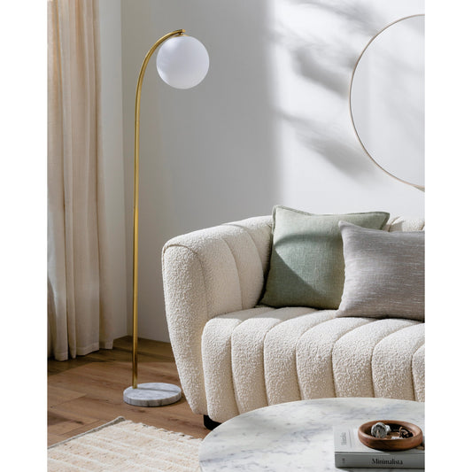 Aquilon Floor Lamp - 524581 by Surya in brass. Made from body: metal, base: marble, shade (outside): glass in a modern style.