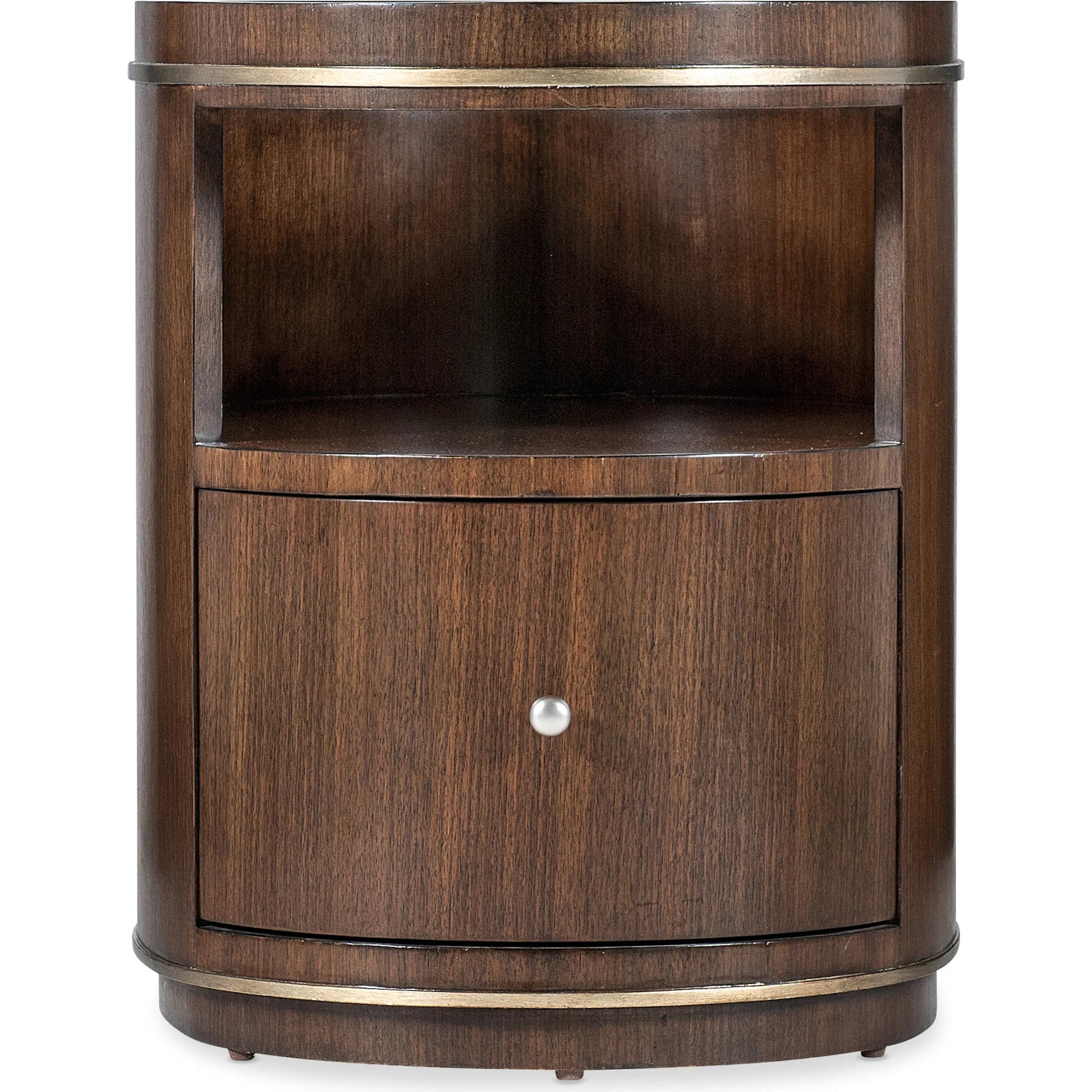 Melange Contours Side Table by Hooker Furniture in dark wood and walnut. Made from unique in a modern style.
