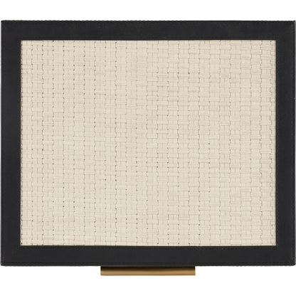 Deanna Box Set by Currey and Company in ivory, black, light antique brass, beige. Made from raffia, leather, brass, microsuede, mdf in a modern style.