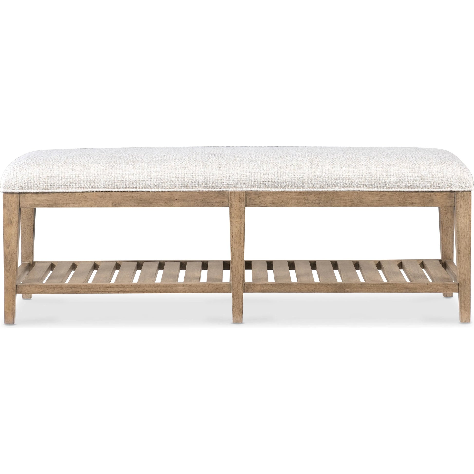 Vineyard Row Bed Bench by Hooker Furniture in beige and sonoma. Made from 57% polyester, 43% cationic poly in a transitional style.