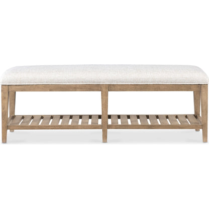 Vineyard Row Bed Bench by Hooker Furniture in beige and sonoma. Made from 57% polyester, 43% cationic poly in a transitional style.