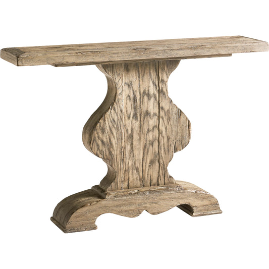 Sagehill Pedestal Console Table by Jonathan Charles in timberon grey oak. Made from main oak veneer in a unique style.