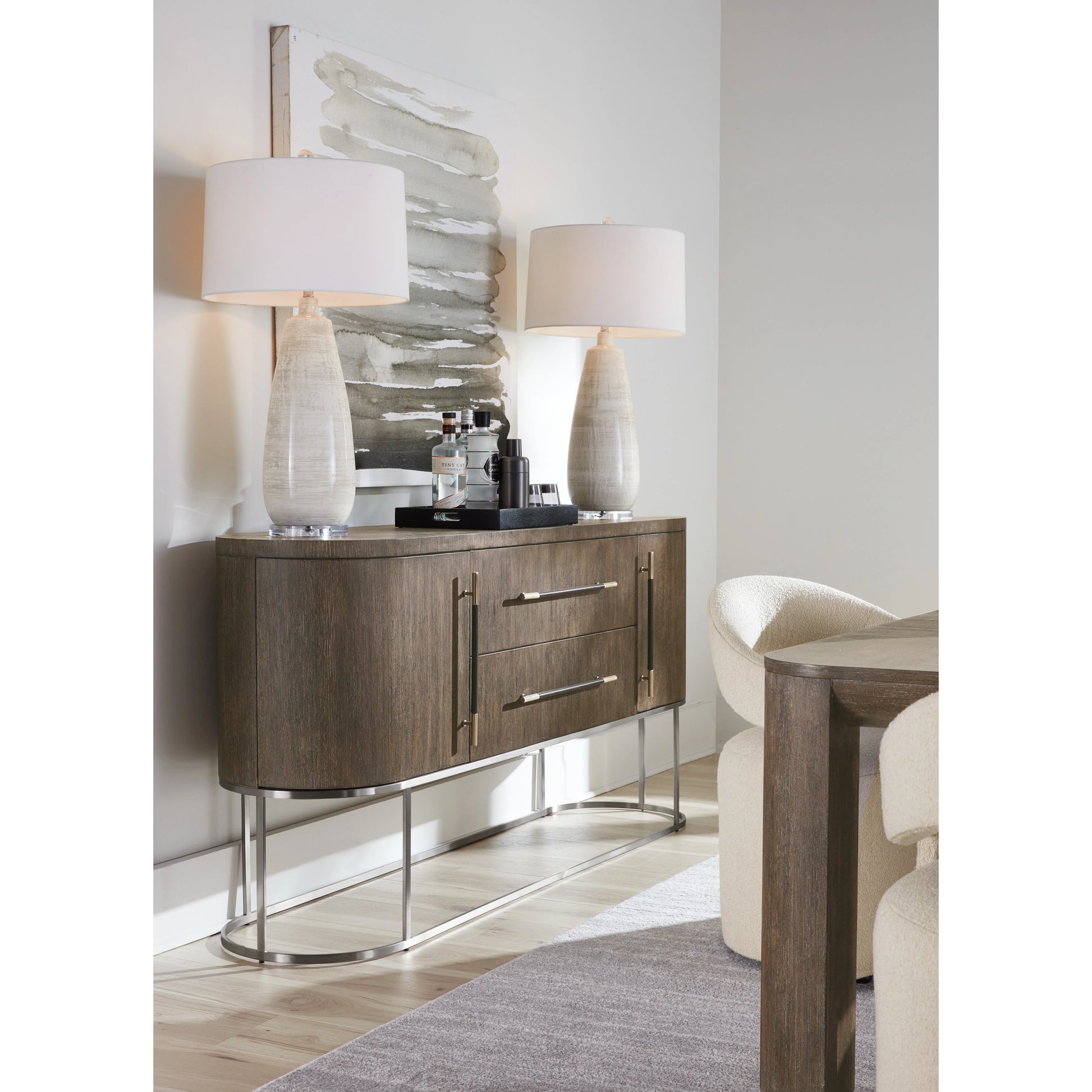 Modern Mood Server by Hooker Furniture. Made from oak veneers, metal in a modern style.