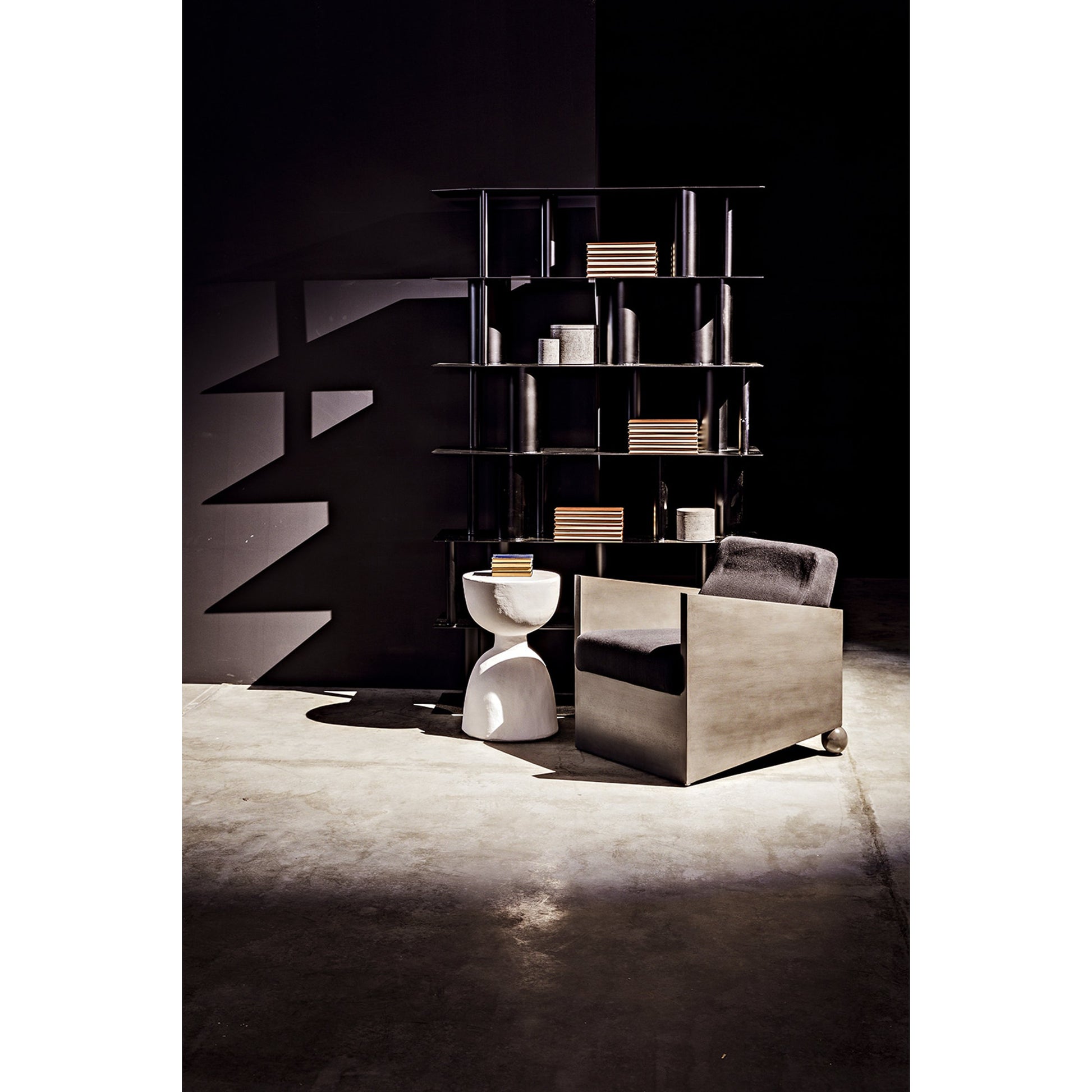 Hourglass Stool by Noir in white fiber cement. Made from fiber cement in a eclectic & global style.