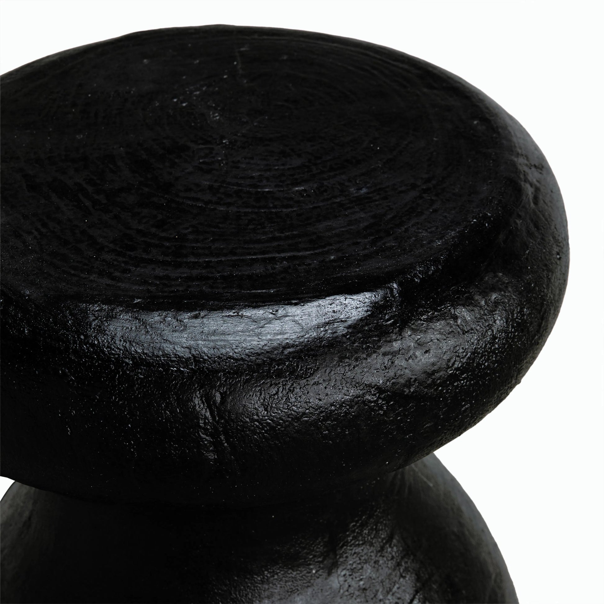 Samson Stool/Side Table by Noir in black burnt fiber cement. Made from fiber cement in a transitional style.