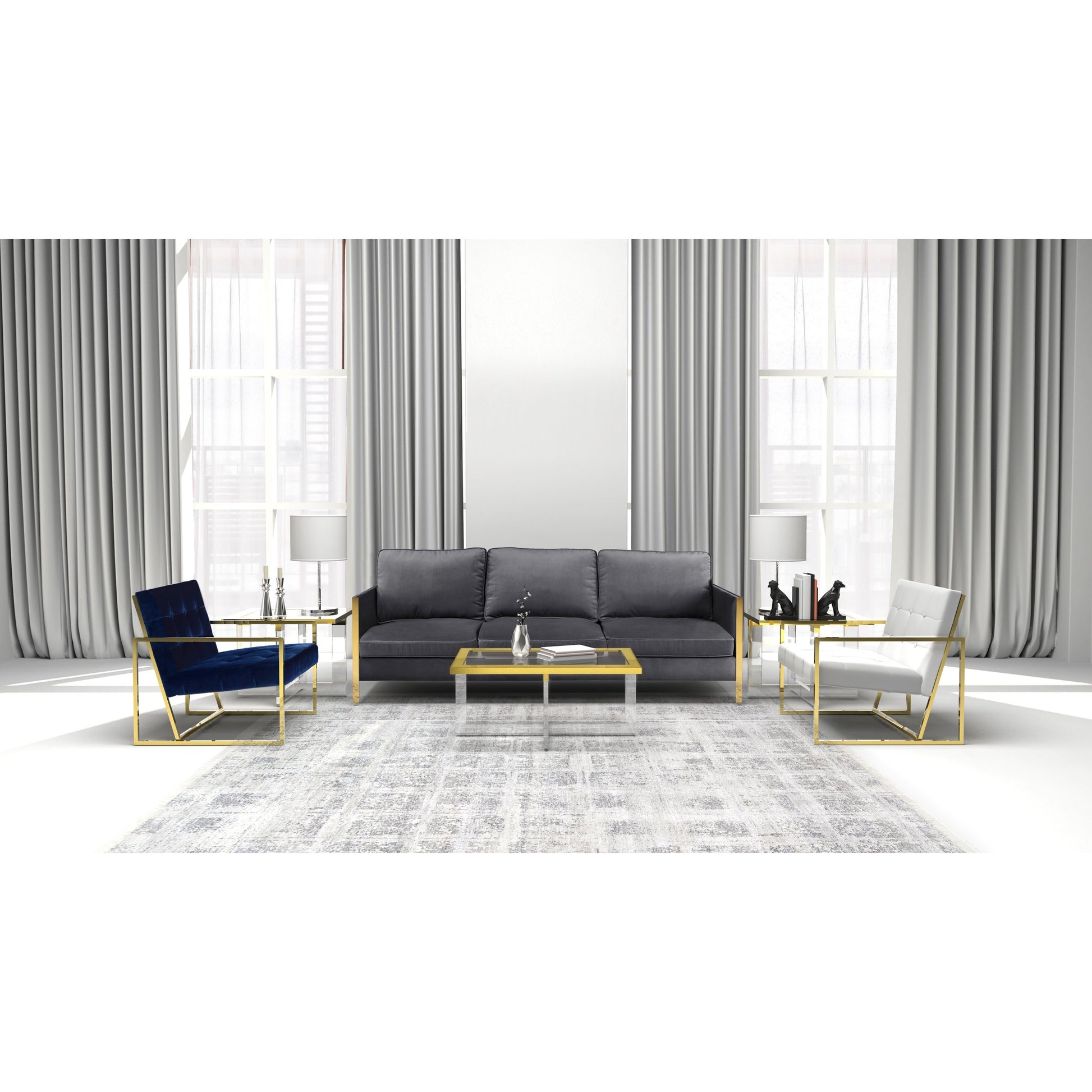 Vicenza Side Table by Pasargad Home in gold and white. Made from lucite in a modern style.