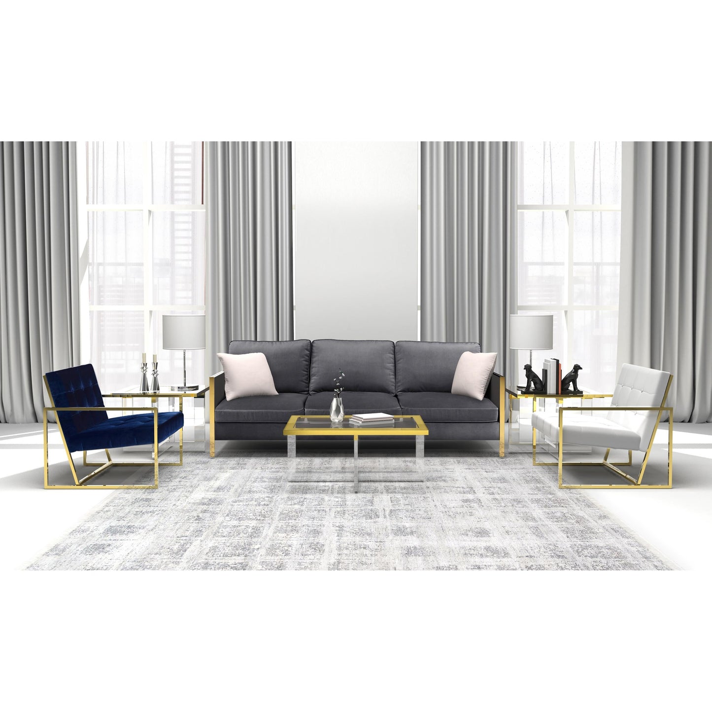 004 SR-702455 | Lifestyle | Vicenza Side Table by Pasargad Home in gold and white. Made from lucite in a modern style.