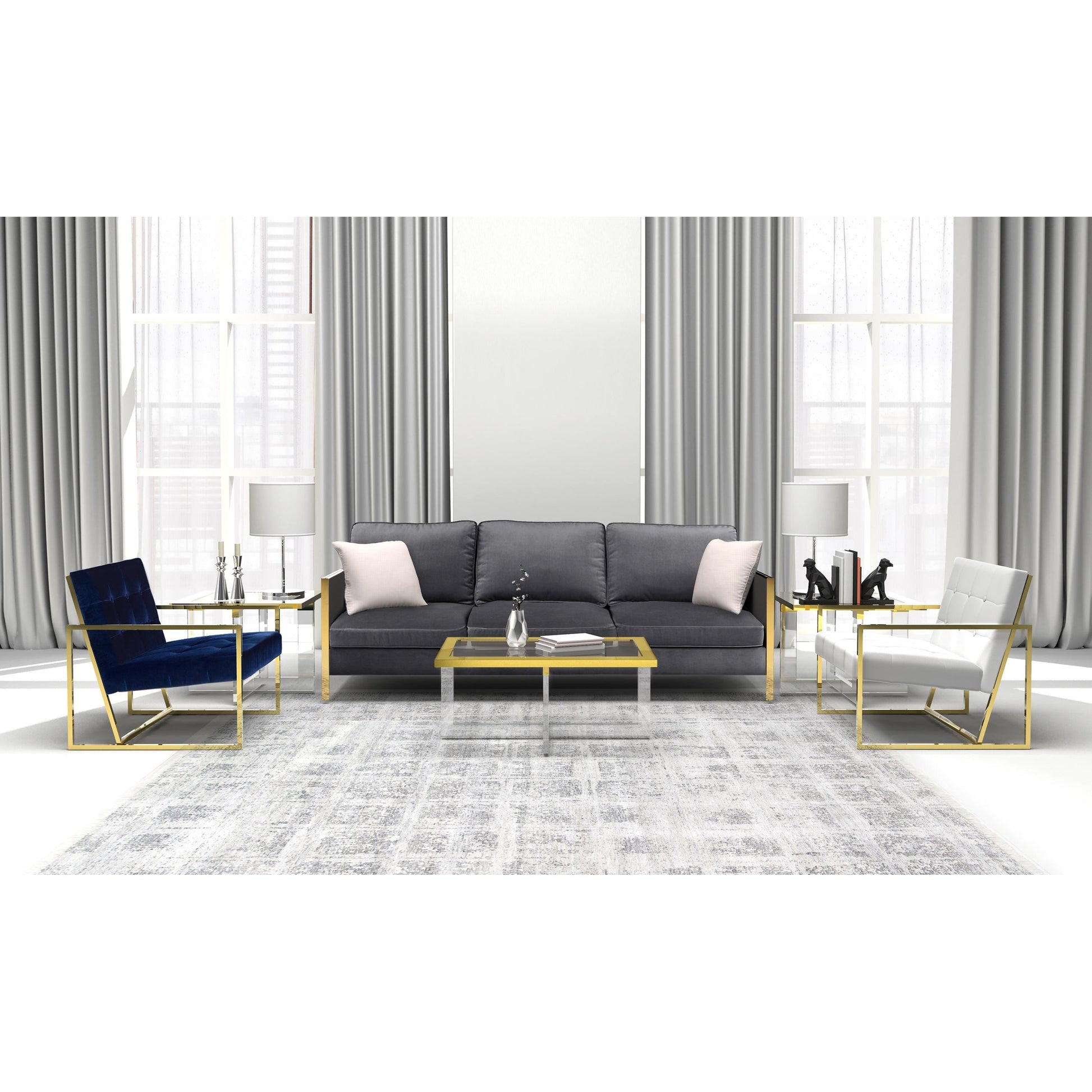 Vicenza Side Table by Pasargad Home in gold and white. Made from lucite in a modern style.