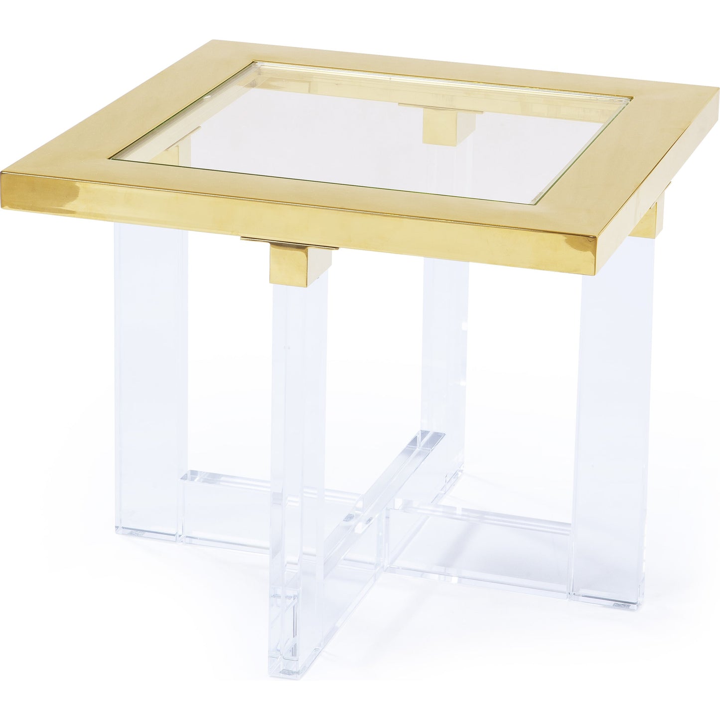 001 SR-702455 | Primary Silo | Vicenza Side Table by Pasargad Home in gold and white. Made from lucite in a modern style.