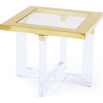 Vicenza Side Table by Pasargad Home in gold and white. Made from lucite in a modern style.
