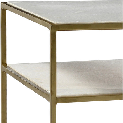 Demetrius Side Table by Arch & Plane in brass finish, natural marble. Made from polished marble top, wrought iron frame in a modern style.