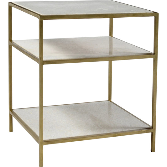 Higgins Side Table by Arch & Plane in brass finish, natural marble. Made from polished marble top, wrought iron frame in a unique style.