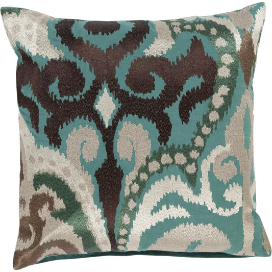 Ara Pillow - 23018 by Surya in mauve, tan, ice blue, medium gray, dark brown. Made from 100% polyester in a traditional style.