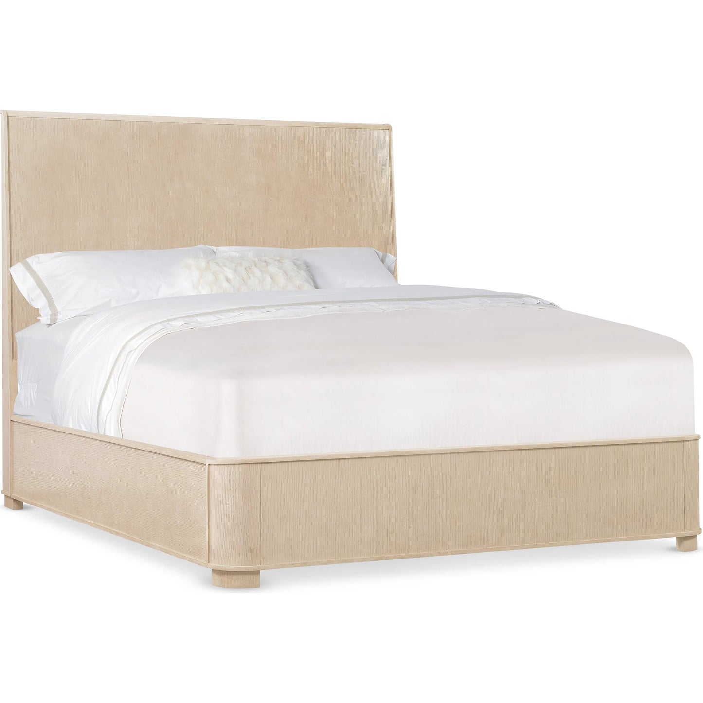 001 SI-2353981,SI-2353982,SI-2353983 | Primary Silo | Westwood Panel Bed by Hooker Furniture in light wood and polished limestone. Made from oak veneers in a transitional style.
