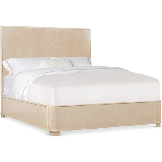 Westwood Panel Bed by Hooker Furniture in light wood and polished limestone. Made from oak veneers in a unique style.
