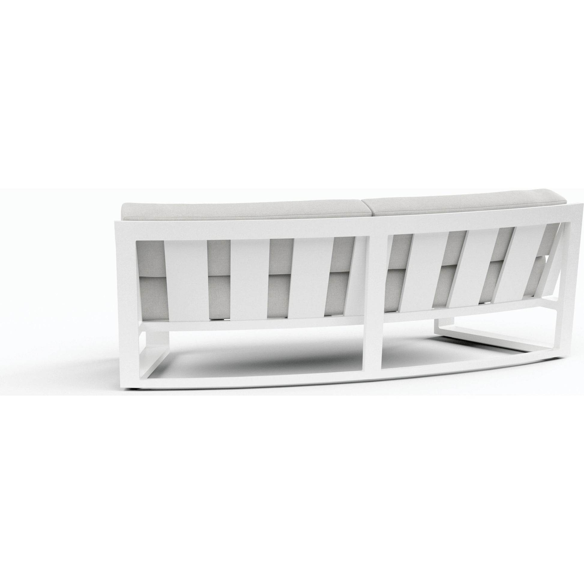 Newport Outdoor Curved Sofa by Sunset West in frost. Made from aluminum in a modern style.