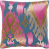 Bright Pink, Teal, Tan, Taupe / Down Feather / 18" x 18"
