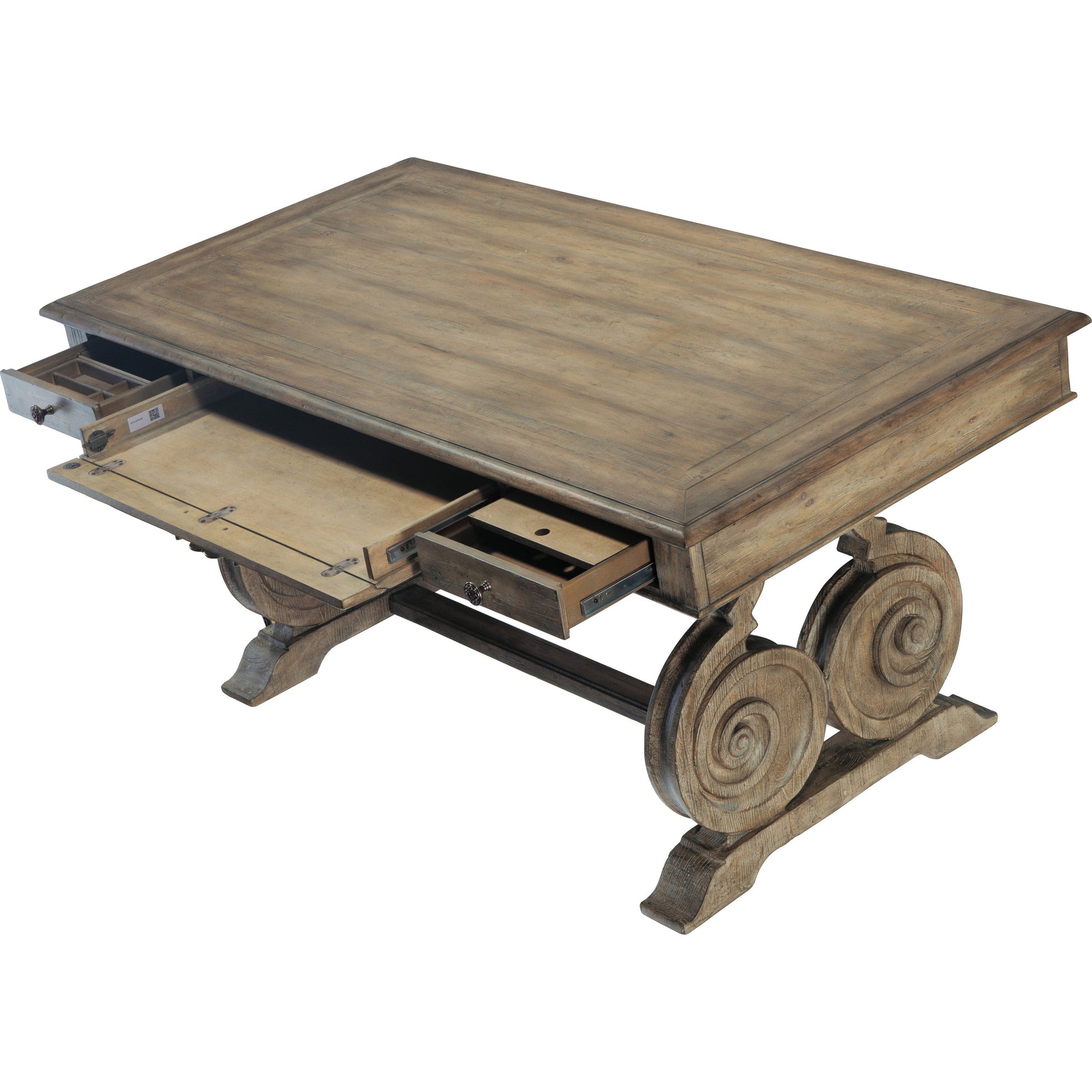 Castella Writing Desk by Hooker Furniture in antique slate. Made from pecan, quartered walnut, quartered black walnut, quartered ash, maple veneers in a traditional style.