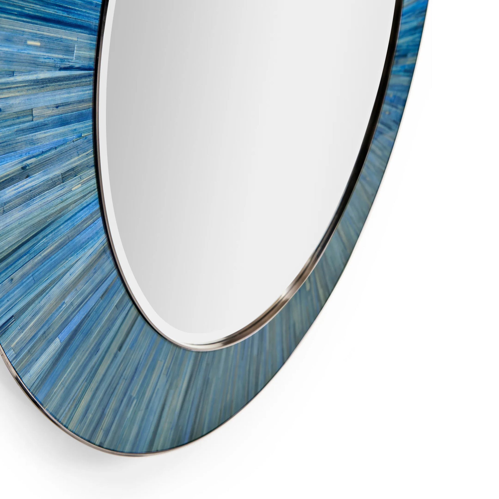 Sapphire Round Wall Mirror by Jonathan Charles in azure blue straw. Made from main straw in a unique style.