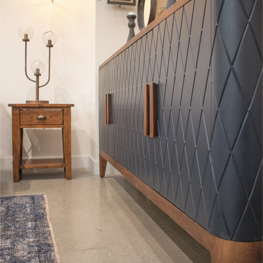 Eden Sideboard by LH Imports in navy blue, medium teak. Made from mango hardwood; mdf in a traditional style.