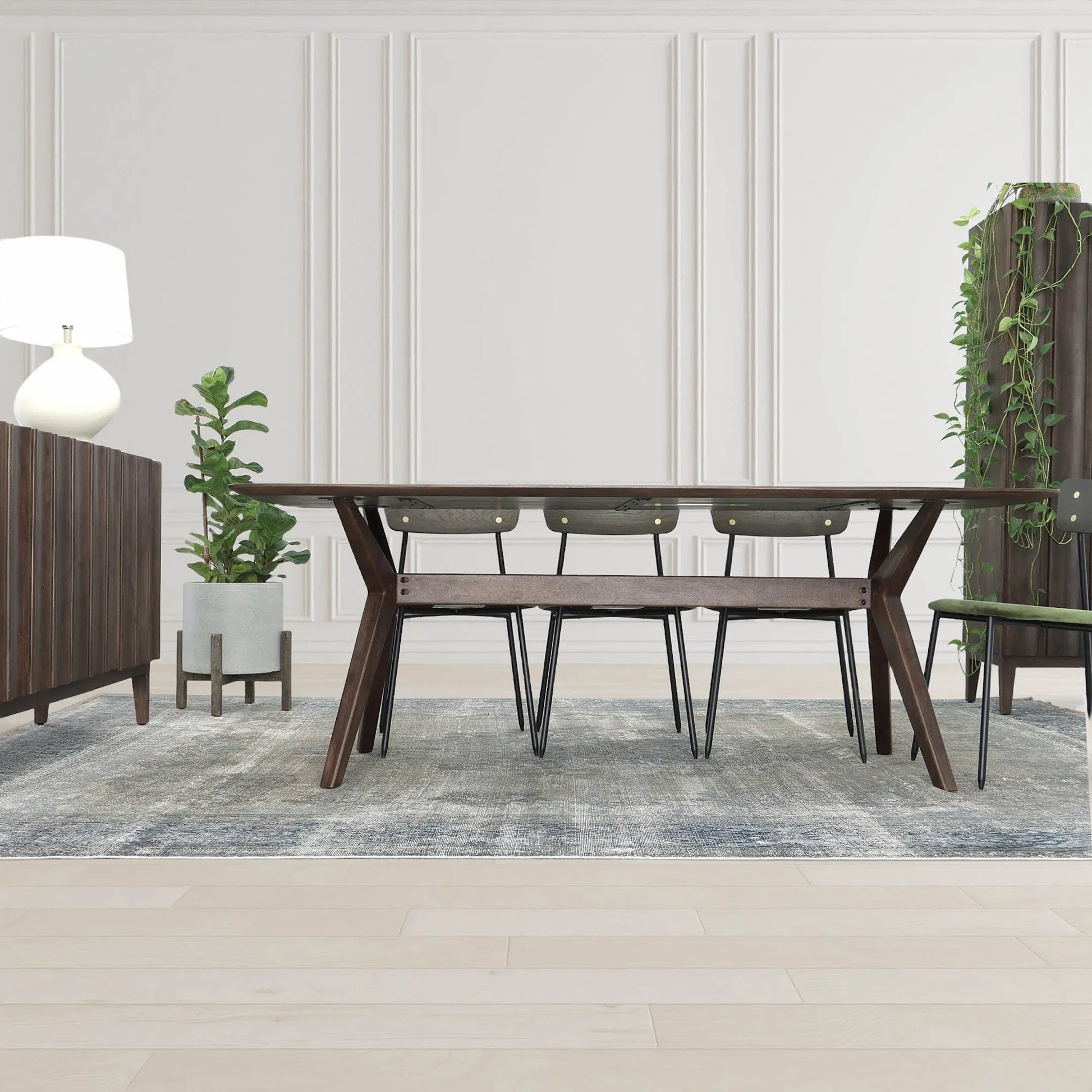 Arcadia Dining Table by LH Imports in brown and light walnut. Made from mango hardwood in a modern style.