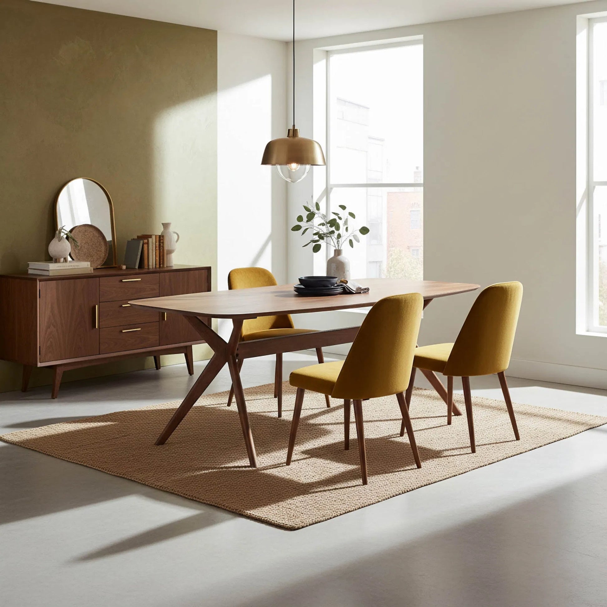 Arcadia Dining Table by LH Imports in brown and light walnut. Made from mango hardwood in a modern style.