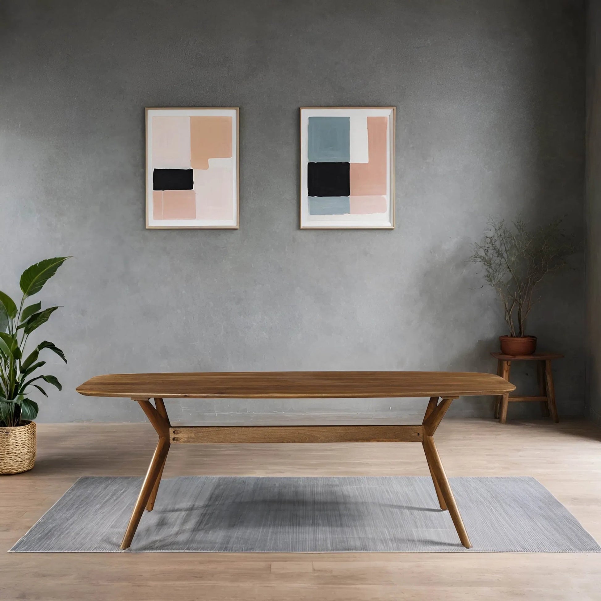 Arcadia Dining Table by LH Imports in brown and light walnut. Made from mango hardwood in a modern style.